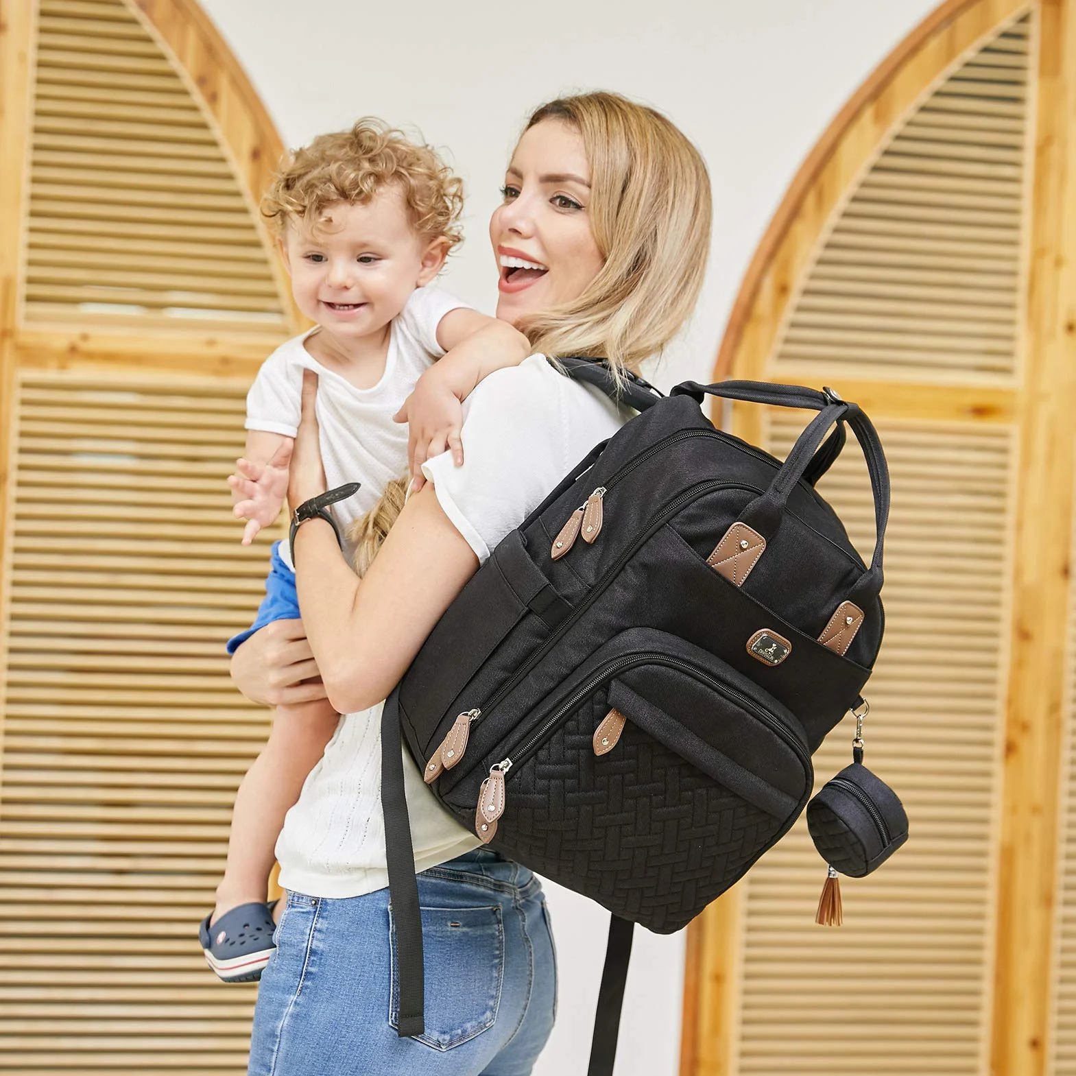 Sac à Langer Bebe Grande Capacité 18 Poches Polysteer Déperlant Tapis à Langer Porte Tétine Sangles Poussette