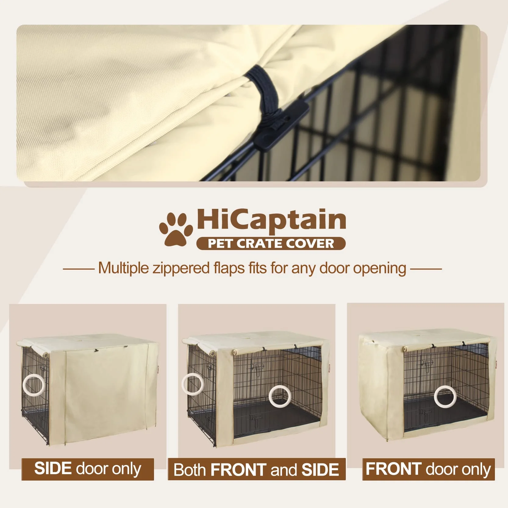 HiCaptain Housse de Cage en Polyester pour Chien 91,4 cm Brun Clair