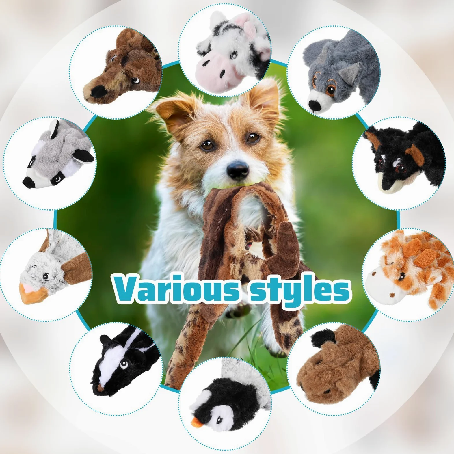 Sratte Lot de 10 jouets couineurs doux pour chien - Sans rembourrage - Pour mâcheurs agressifs - En peluche durable - Pour animaux de compagnie de petite, moyenne et grande taille - 10 styles (style