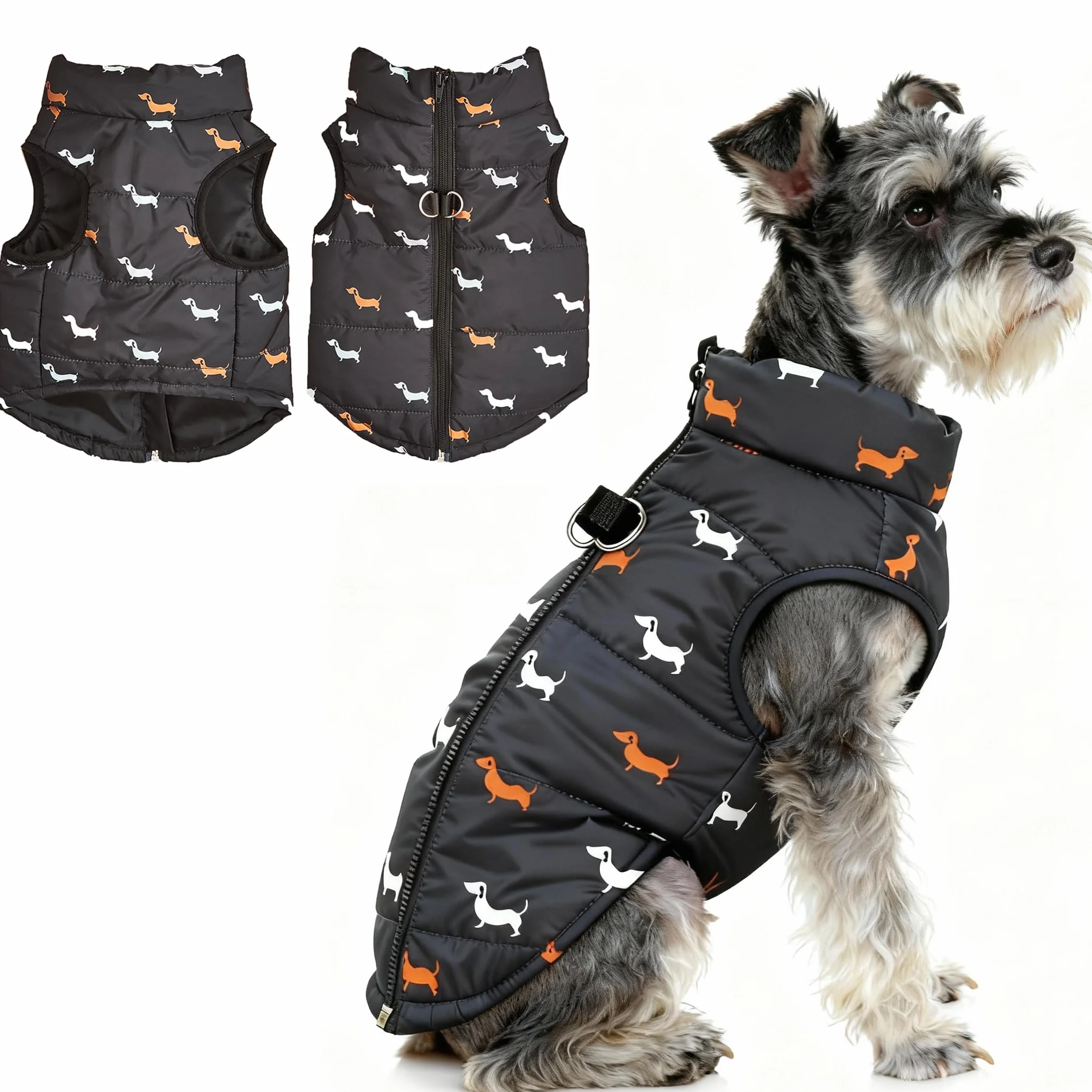Manteau Chien Petite Moyenne Taille Imperméable Veste avec Trous Harnais Noel Teckel Chihuahua Noir XS