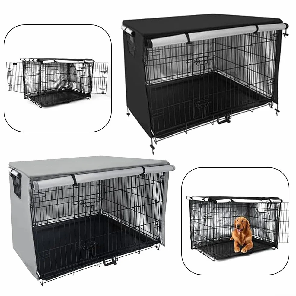 Housse de cage pour chien en tissu Oxford 210D robuste extérieur noir 124,5 x 79 cm