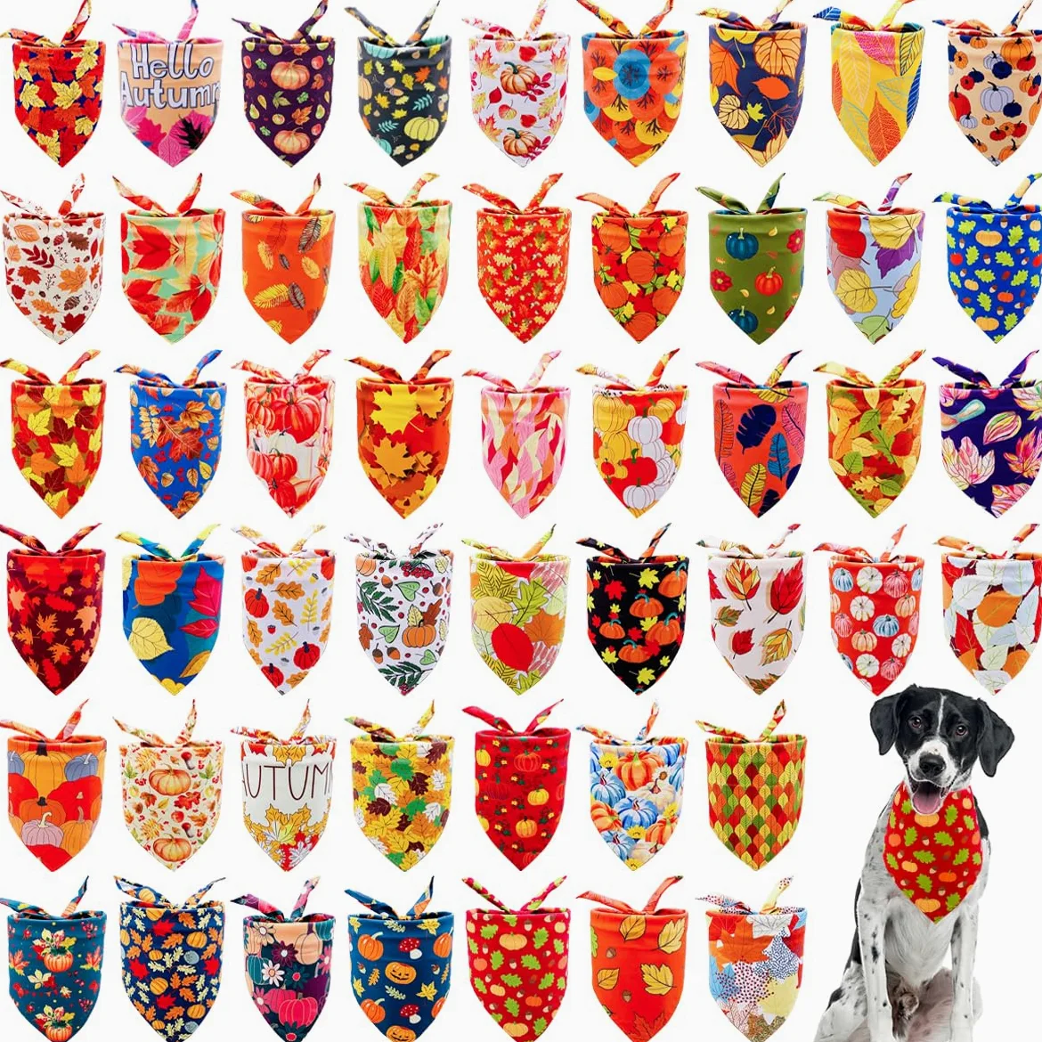 Lot de 100 bandanas pour chien - Motif feuilles - Motif forêt d'automne - Foulards triangulaires pour garçons et filles de petite et moyenne taille
