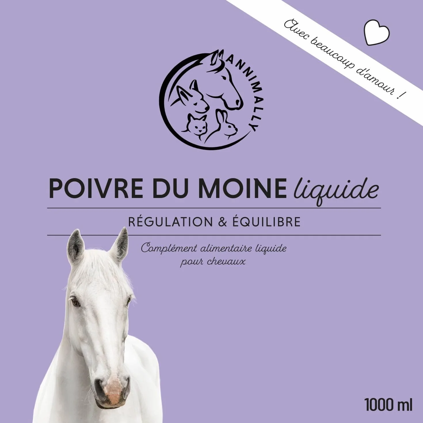 Annimally Liquide de Gattilier pour Chevaux 1000ml Ashwagandha Magnésium Racine de Réglisse