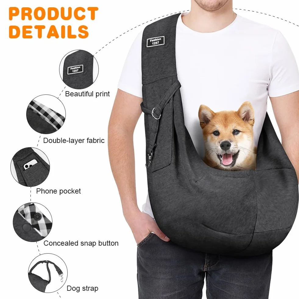 Sac de Transport pour Chien Chat, Sac à Bandoulière Réglable Mains Libres pour Animaux jusqu'à 5kg, Gris Foncé