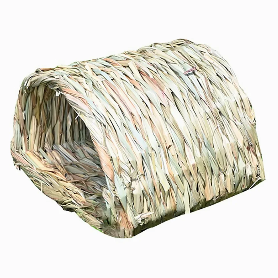 Maison tunnel en herbe tissée pour hamster, cochon d'Inde, base secrète pour le dressage de lapins nains, dragons barbu et autres animaux de poche