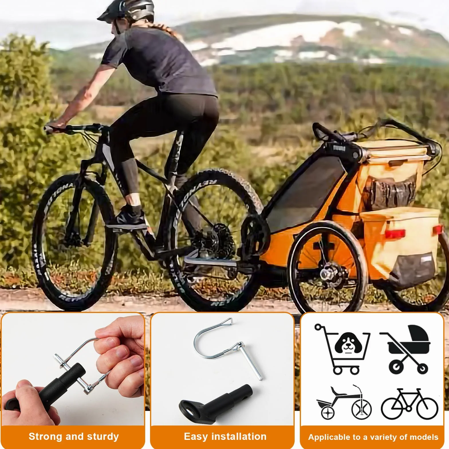 Attelage de remorque de vélo avec goupille de sécurité - Adaptateur pour chien