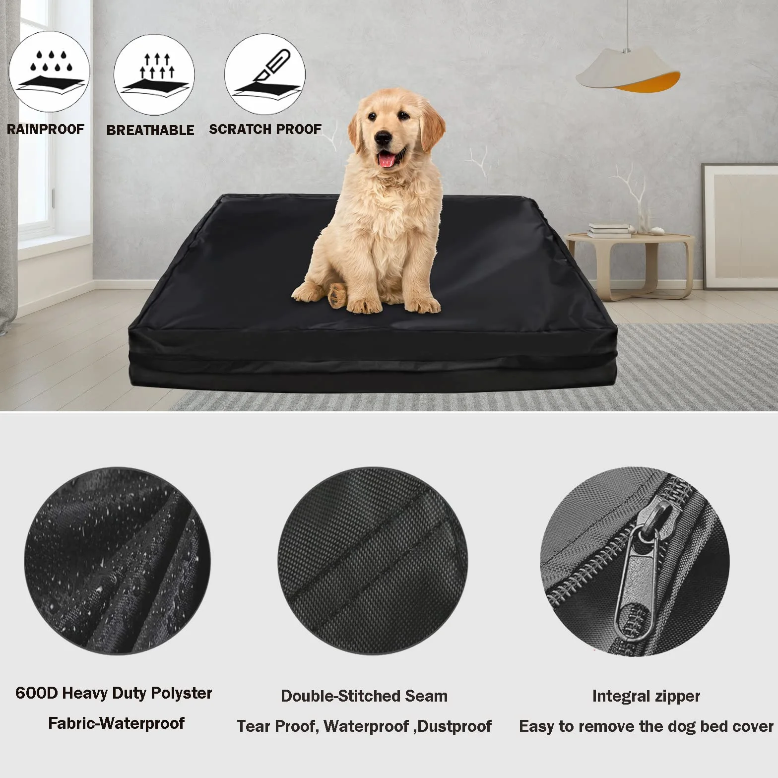 Housse de rechange pour lit chien imperméable lavable Oxford XL 111,8 x 81,3 x 10,2 cm