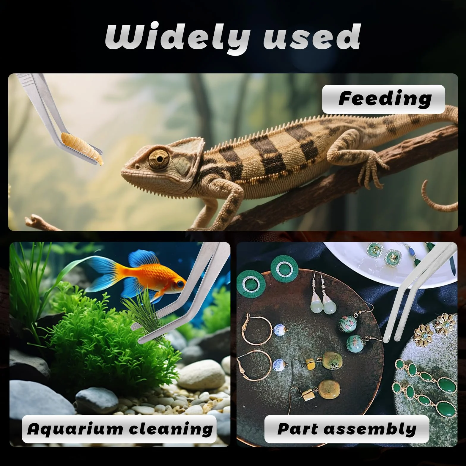Nourriture Pince pour Reptile, 4 pièces en Acier Inoxydable Pince à Nourriture Courbée/Droite Accessoire Alimentation
