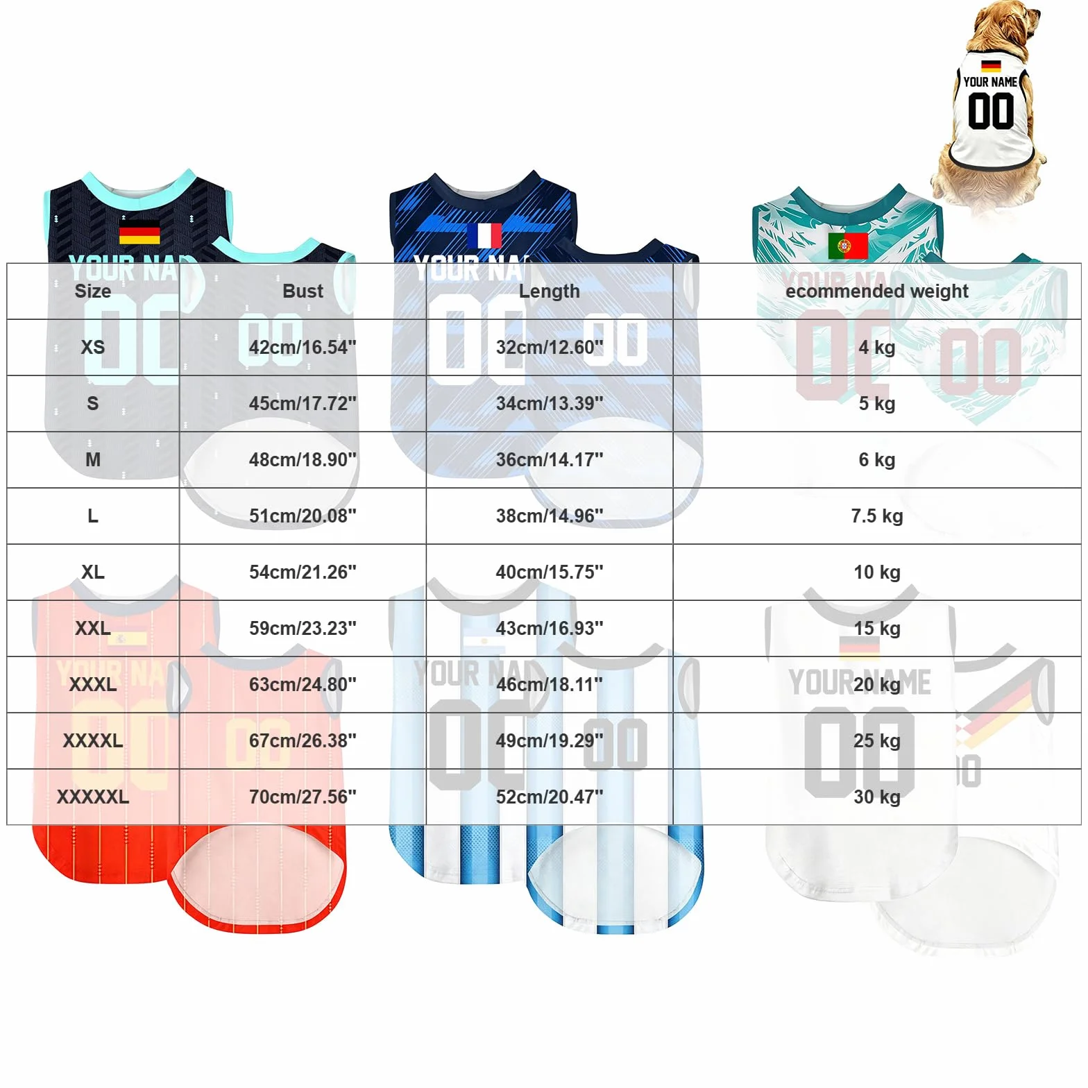 Maillot Coupe du Monde 2026 Personnalisé pour Chien Chat, Maillot de Foot France, Col V, avec Nom et Numéro, Tricolore