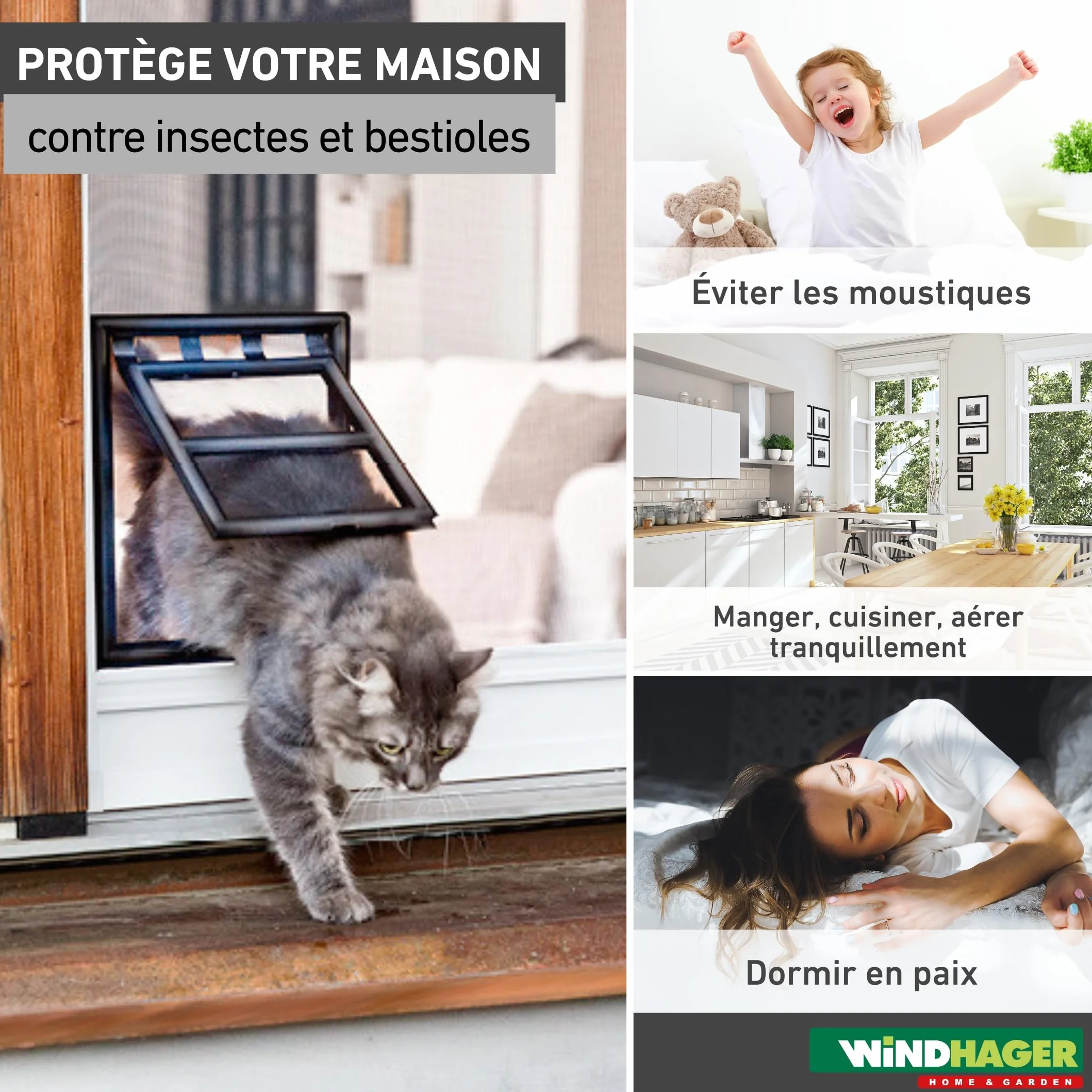 Windhager Chatière Protection Insectes Porte Chat Rabat Animaux 20 x 25 cm Noir