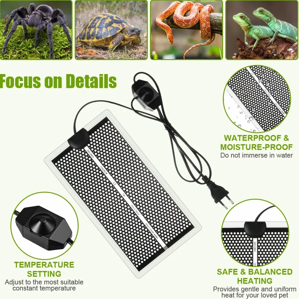 Tapis Chauffant Reptile 15x28cm 7W Terrarium Réglable Contrôle Température