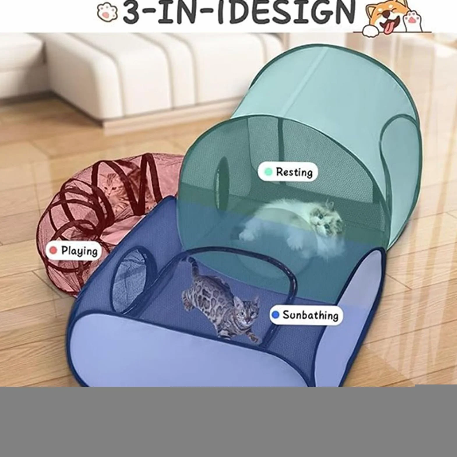 Parc d'Activités pour Chats avec Tente et Tunnel Interactif pour Chaton et Petit Animal