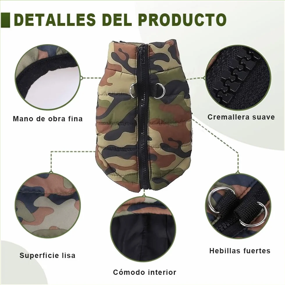Veste chaude pour chien hiver gilet zippé Voarge petit animal L Camouflage