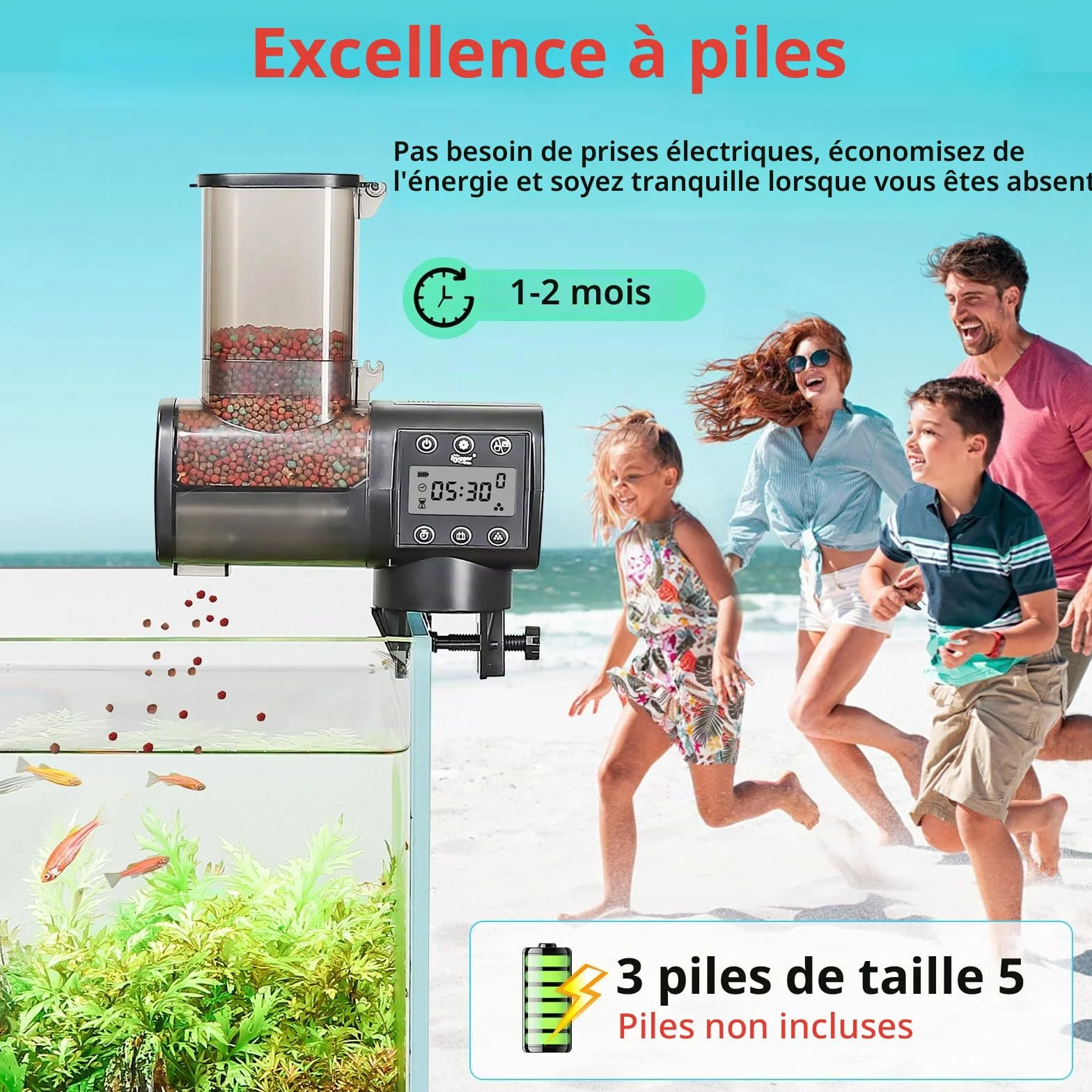 Distributeur Automatique Poisson hygger 500ml Mangeoire Aquarium LCD Koi Fish Feeder