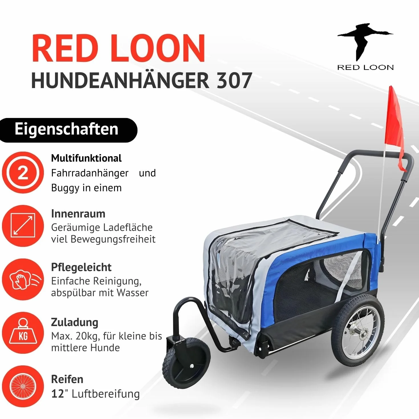 Red Loon Remorque de vélo pour chien Mini remorque de jogging