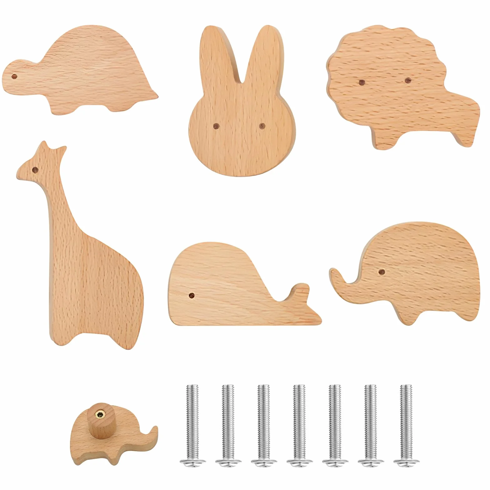 BRISKORE Lot de 6 boutons d'armoire en bois pour chambre d'enfant, forme animal, avec vis