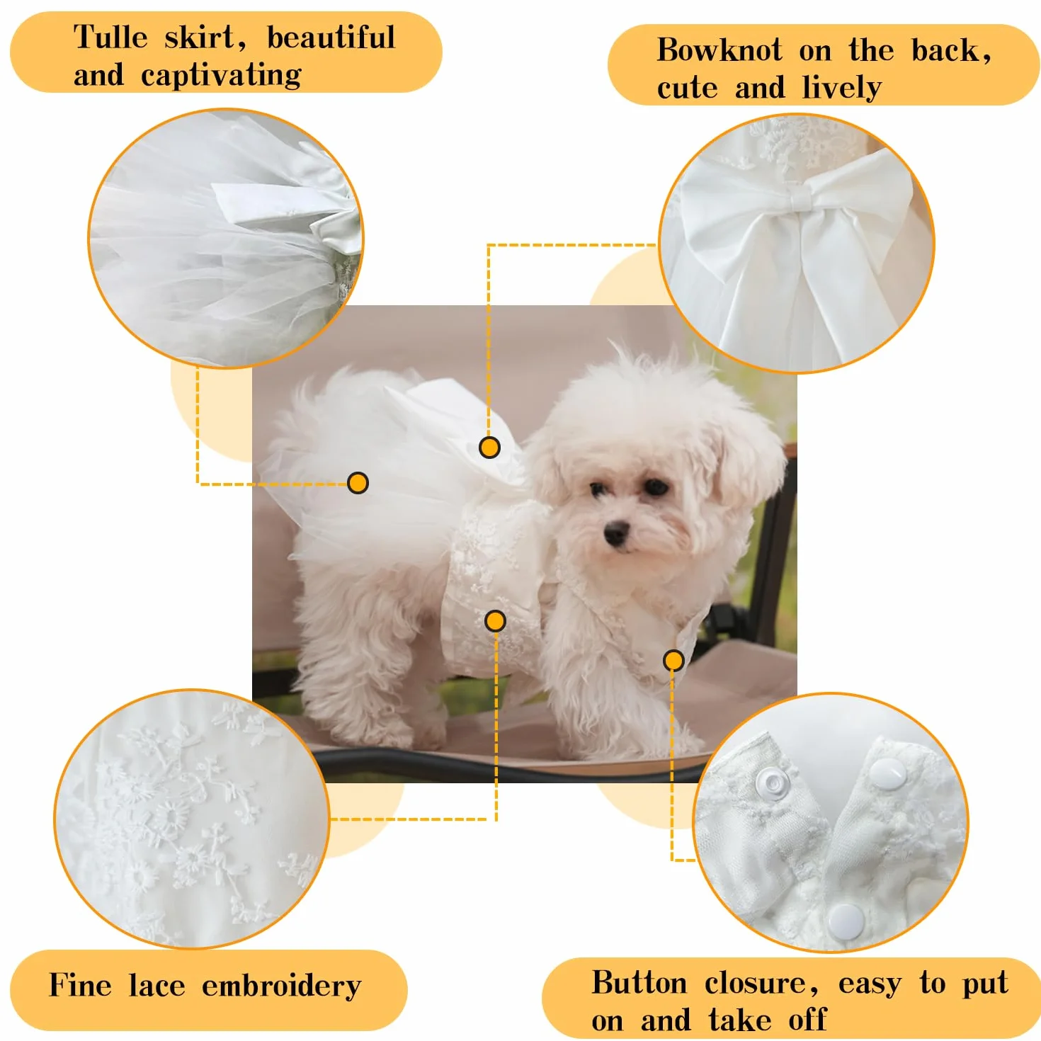 Robe de mariage blanche broderie dentelle jupe tutu princesse chiot petite moyenne taille costume chat 4XL