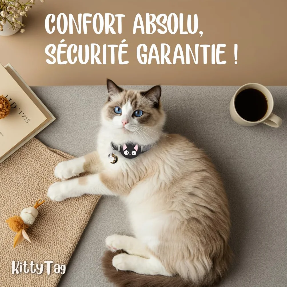 Collier Chat GPS Réfléchissant Lumineux Anti-étranglement Réglable Compatible Airtag Apple