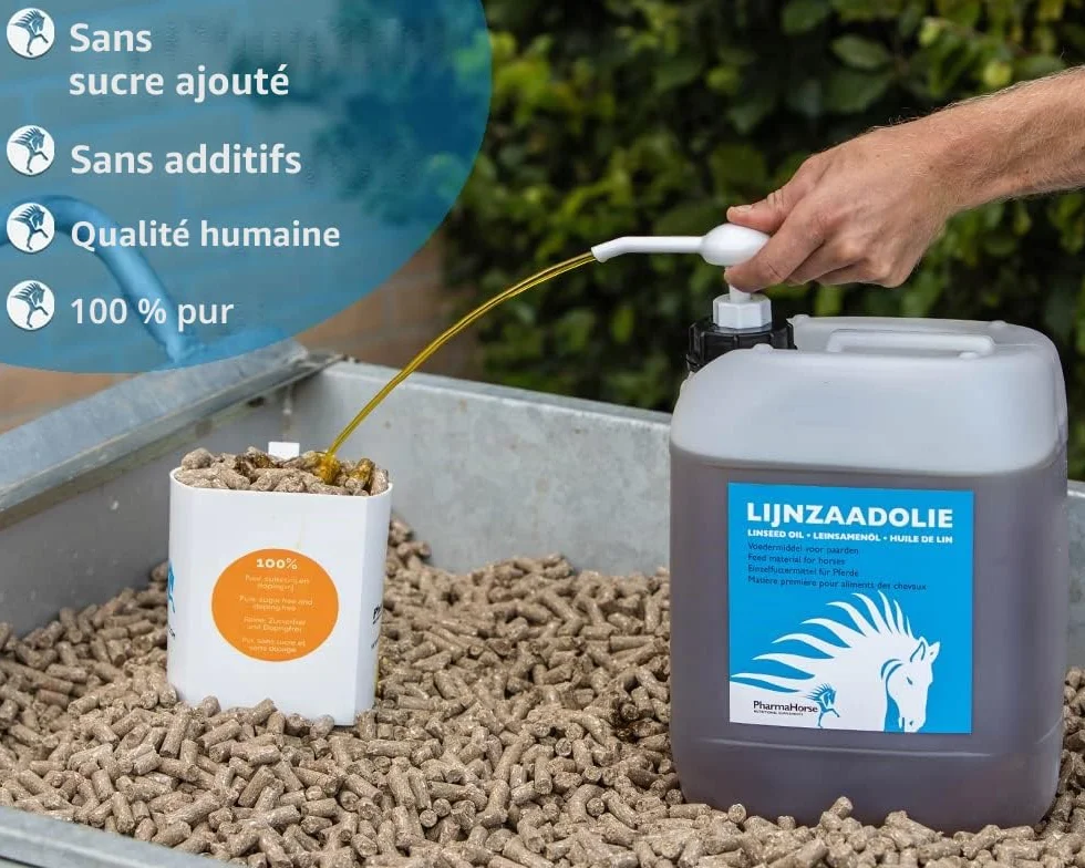 PharmaHorse Huile de Lin Cheval 5L Complément Alimentaire Fonction Digestive