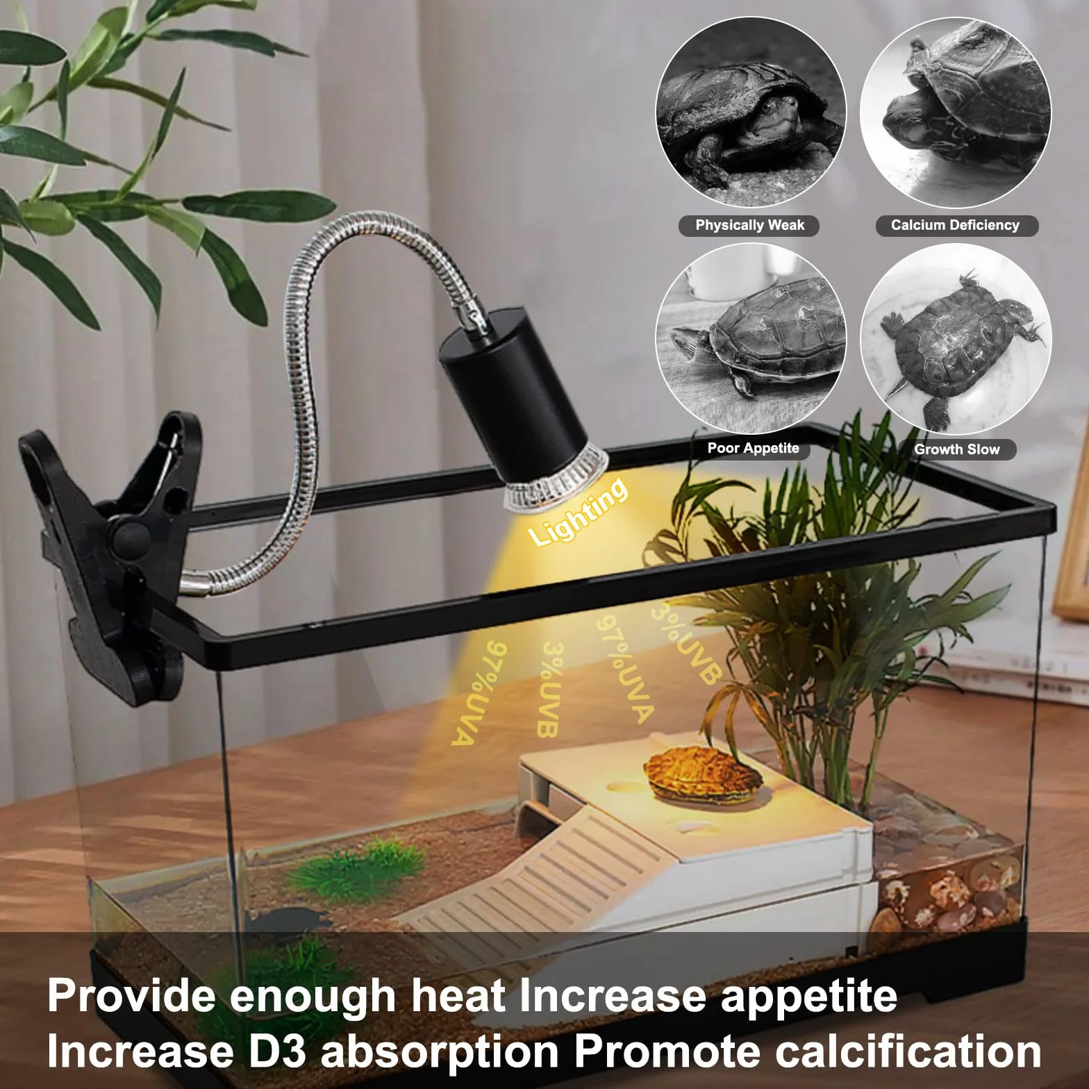 Lampe Chauffante Reptiles 2 Ampoules E27 50W UVA/UVB Pince Rotative 360°