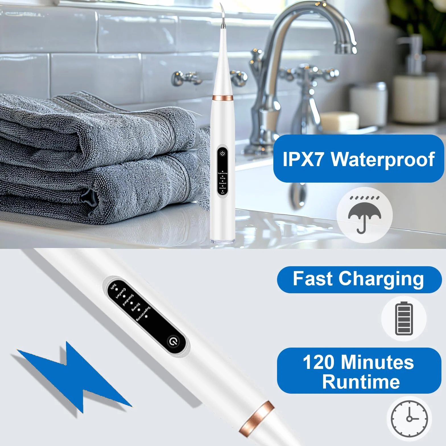 Nettoyeur Dentaire Ultrason pour Chien et Chat IPX7 Rechargeable USB-C 5 Modes LED