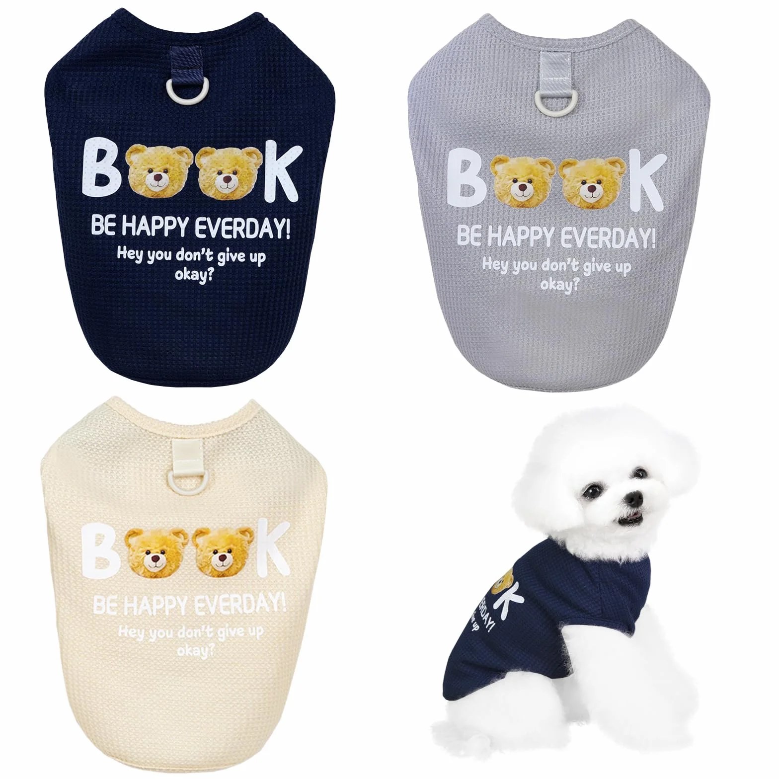 3 Pièces Chien Chemises Vêtements Respirant Livre Ours Gaufré Motif Cool Été Coton Débardeur Gilet T Shirt pour Petit Chiot Chat