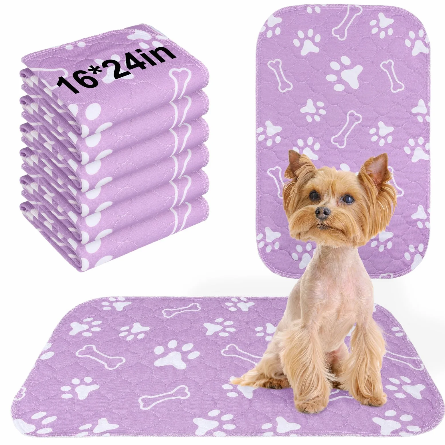 BEAUTYZOO Lot de 6 alèses hygiéniques lavables pour chiens - 40,6 x 61 cm - Réutilisables - Super absorbants pour le dressage des animaux de compagnie, les incontinence et l'incontinence - Violet