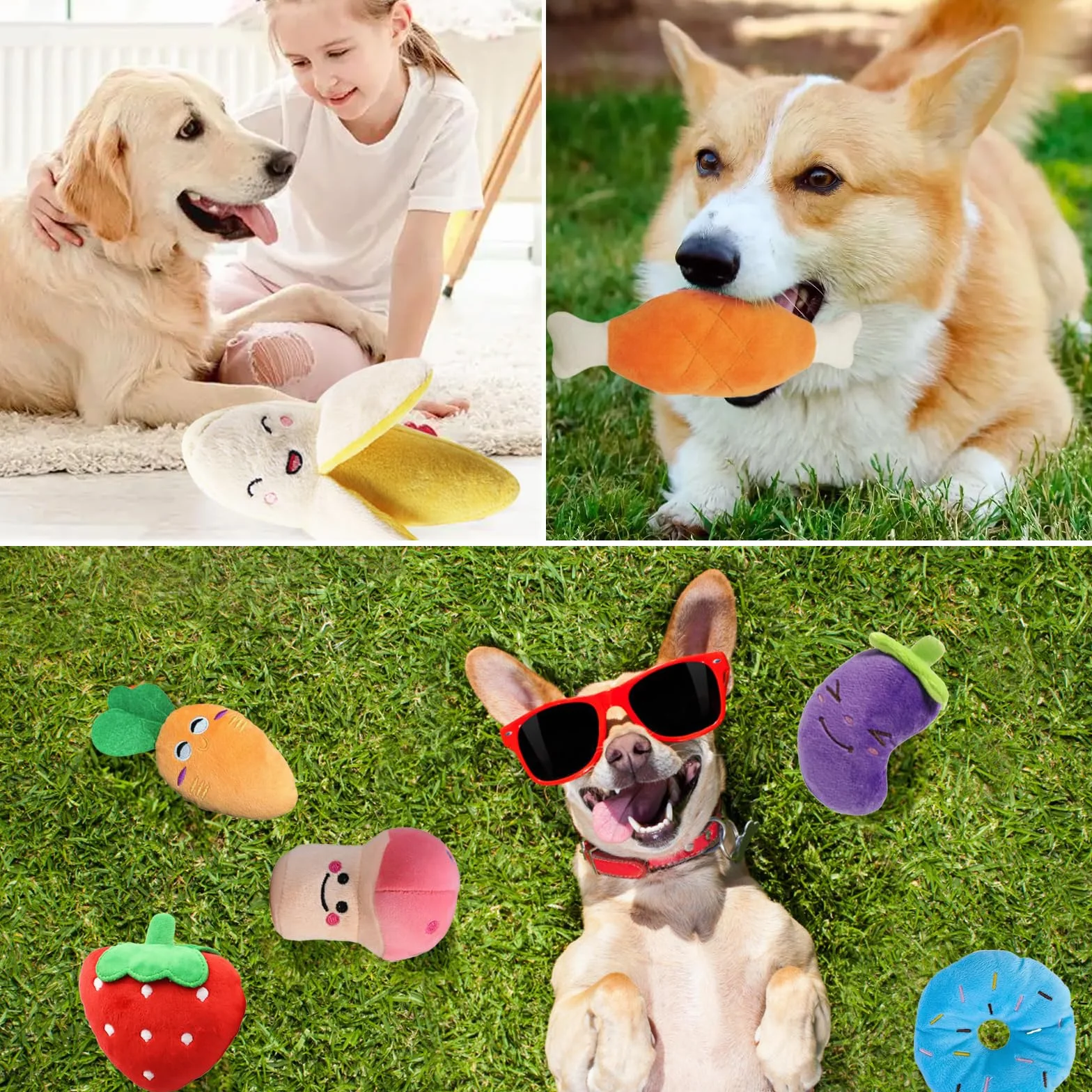 Lot de 7 Jouets Couineurs pour Chien, Jouets Fruits et Légumes pour Petit ou Moyen Chien