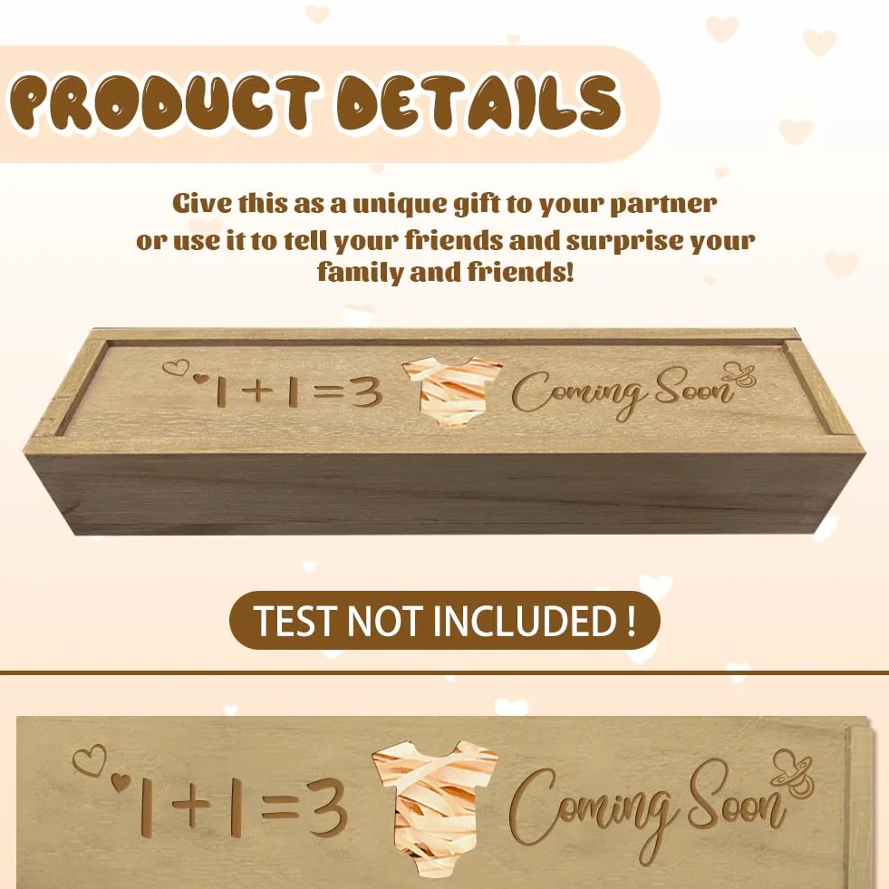 CHGCRAFT Boîte Cadeaux Annonce Grossesse Souvenir Test avec Couvercle Coulissant Bois 8x2x1.2 pouce