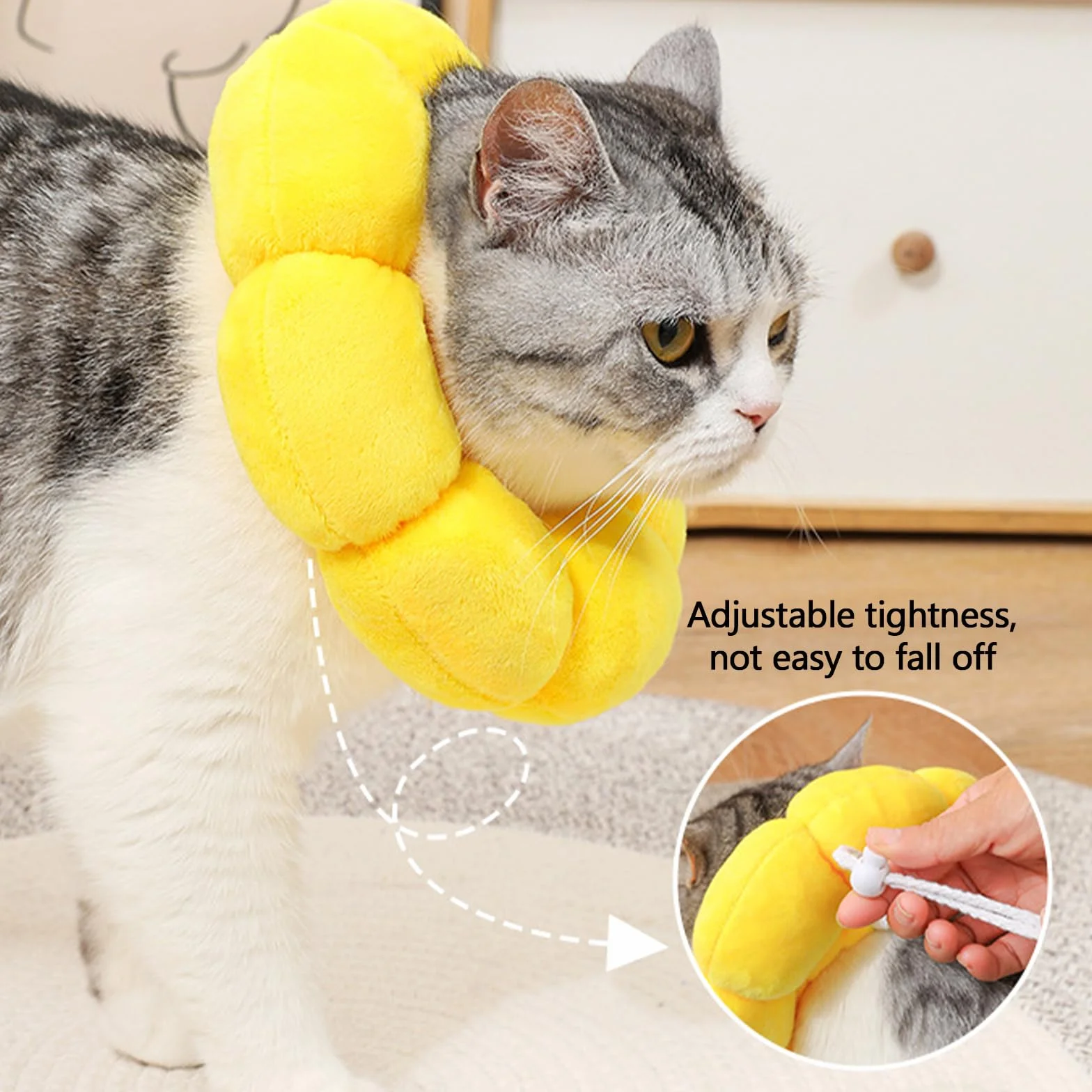 Collerette Chat Anti Léchage Ajustable Tournesol Doux Confortable Jaune L