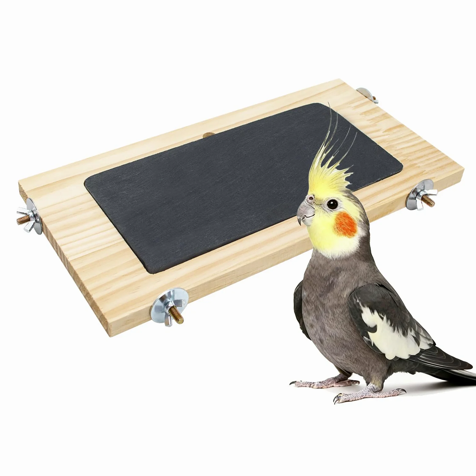 Perchoir pour oiseaux, plate-forme en bois avec pierre d'ardoise, aire de jeux pour oiseaux, perruches, accessoires de cage pour perruches, calopsittes, inséparables, joues vertes, oiseaux de petite