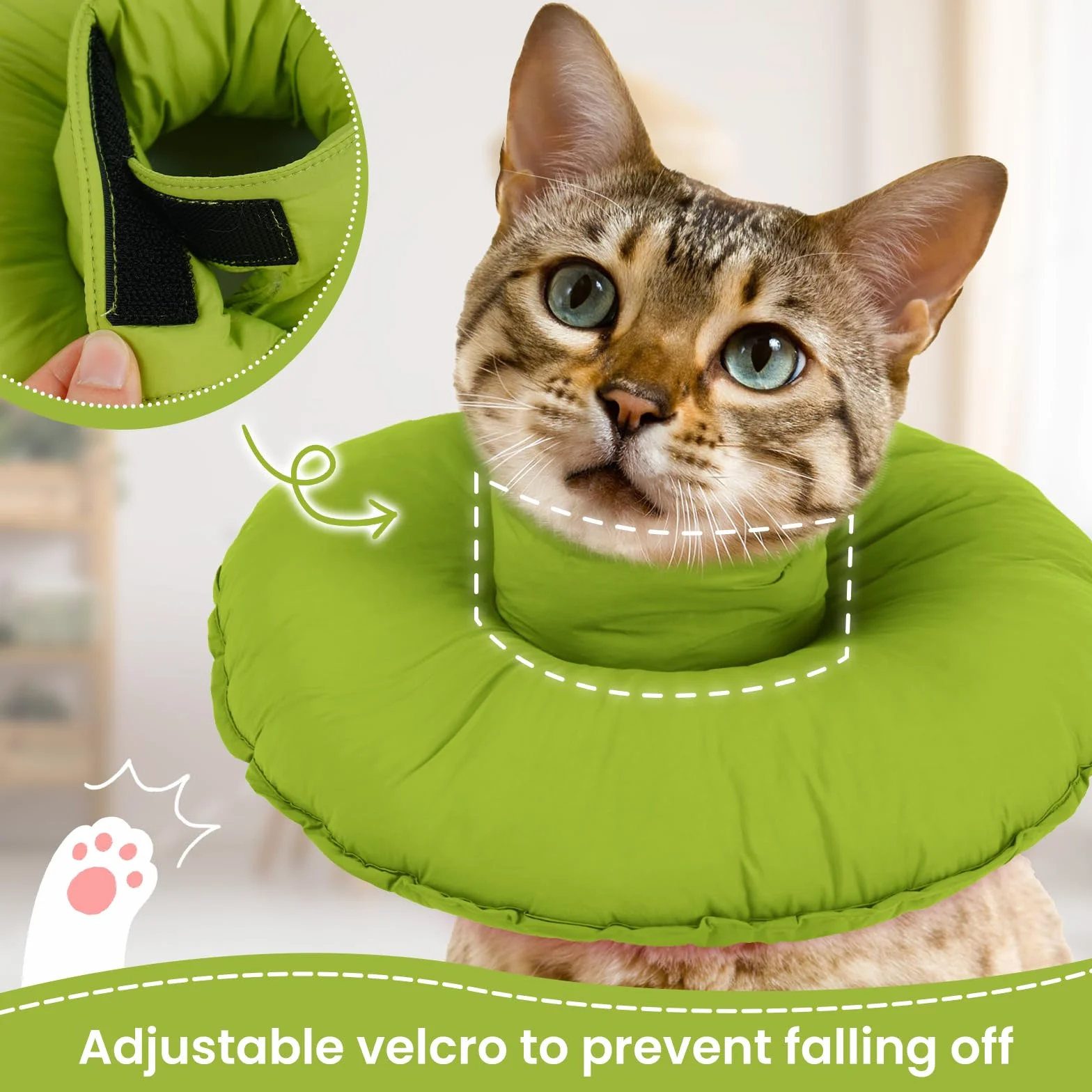 Élisabeth Collier Cône de Récupération Anti Lechage Anti Grattage pour Chat Donuts Vert M