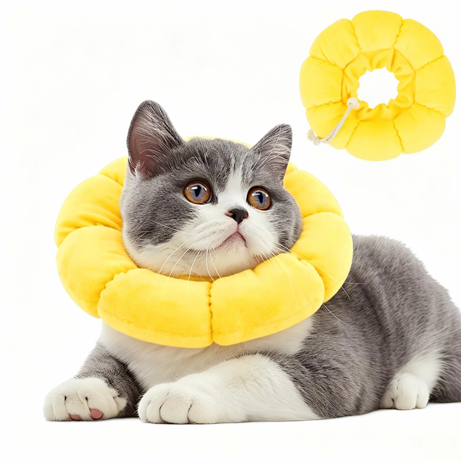 Collier Anti Léchage pour Chat, Collier de Protection Tournesol, Coton Doux Ajustable 10-18cm