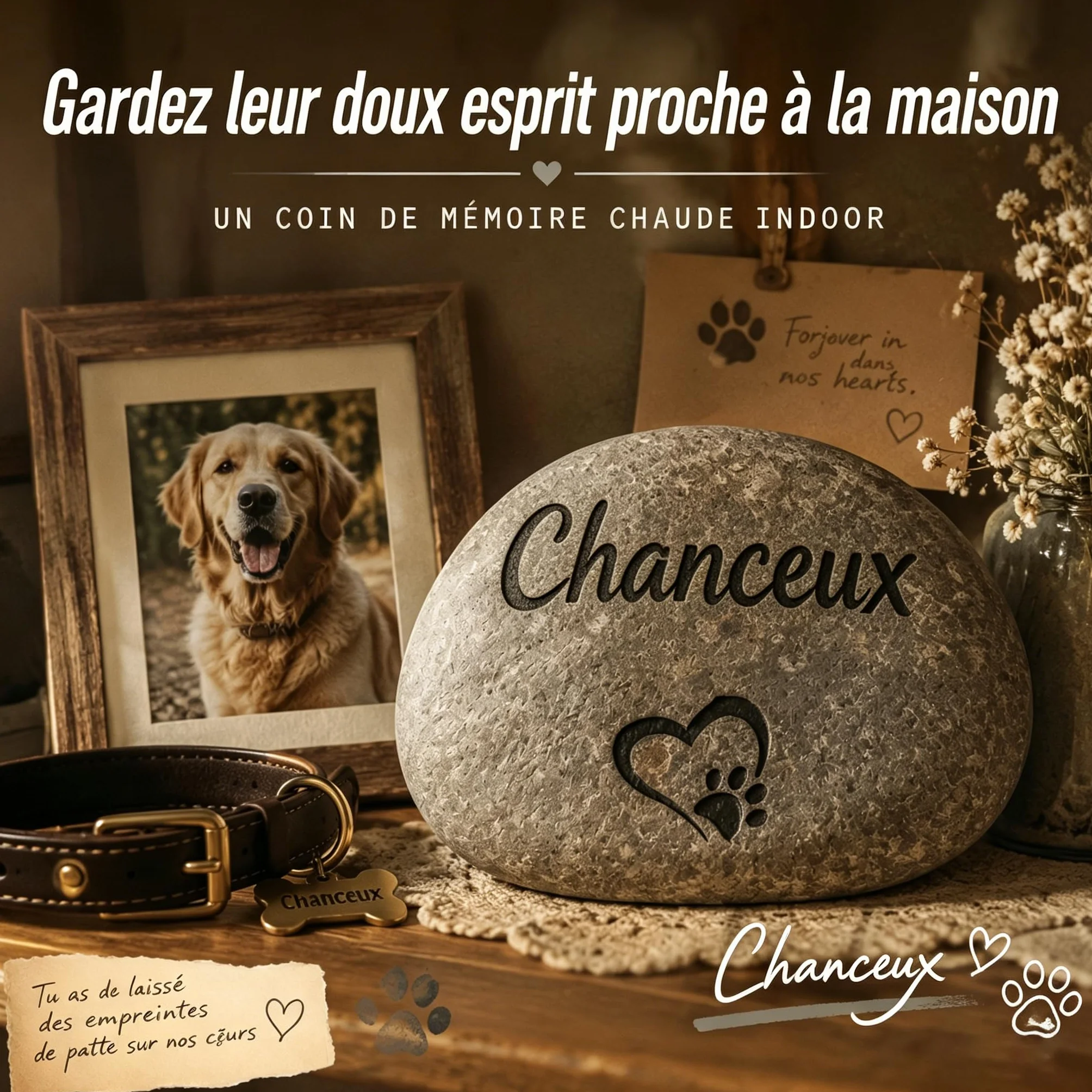 VEELU Plaque Funéraire Personnalisée Chien Chat, Pierre Commémorative Galet Naturel avec Texte, Marqueur Tombe Jardin Cimetière