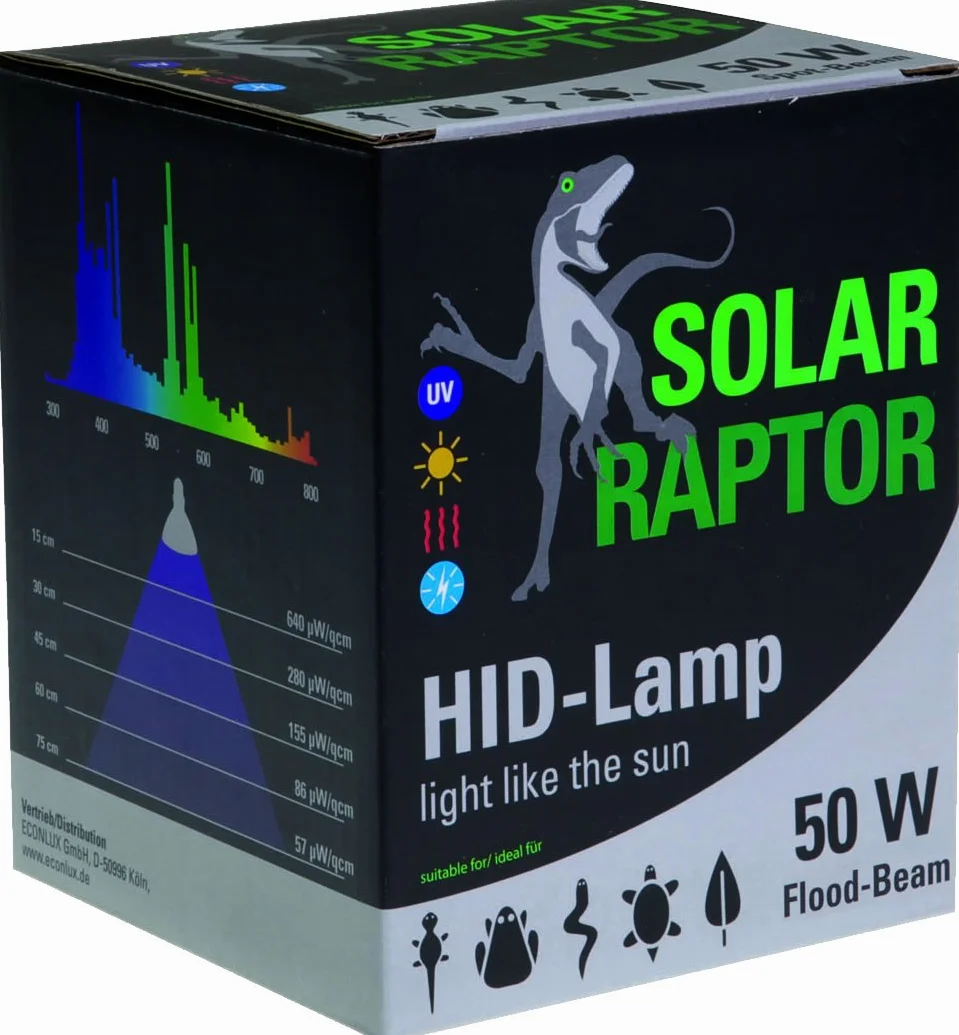 Econlux Projecteur HID Spot UV pour Terrariums Culot E27 50W PAR30 Argent