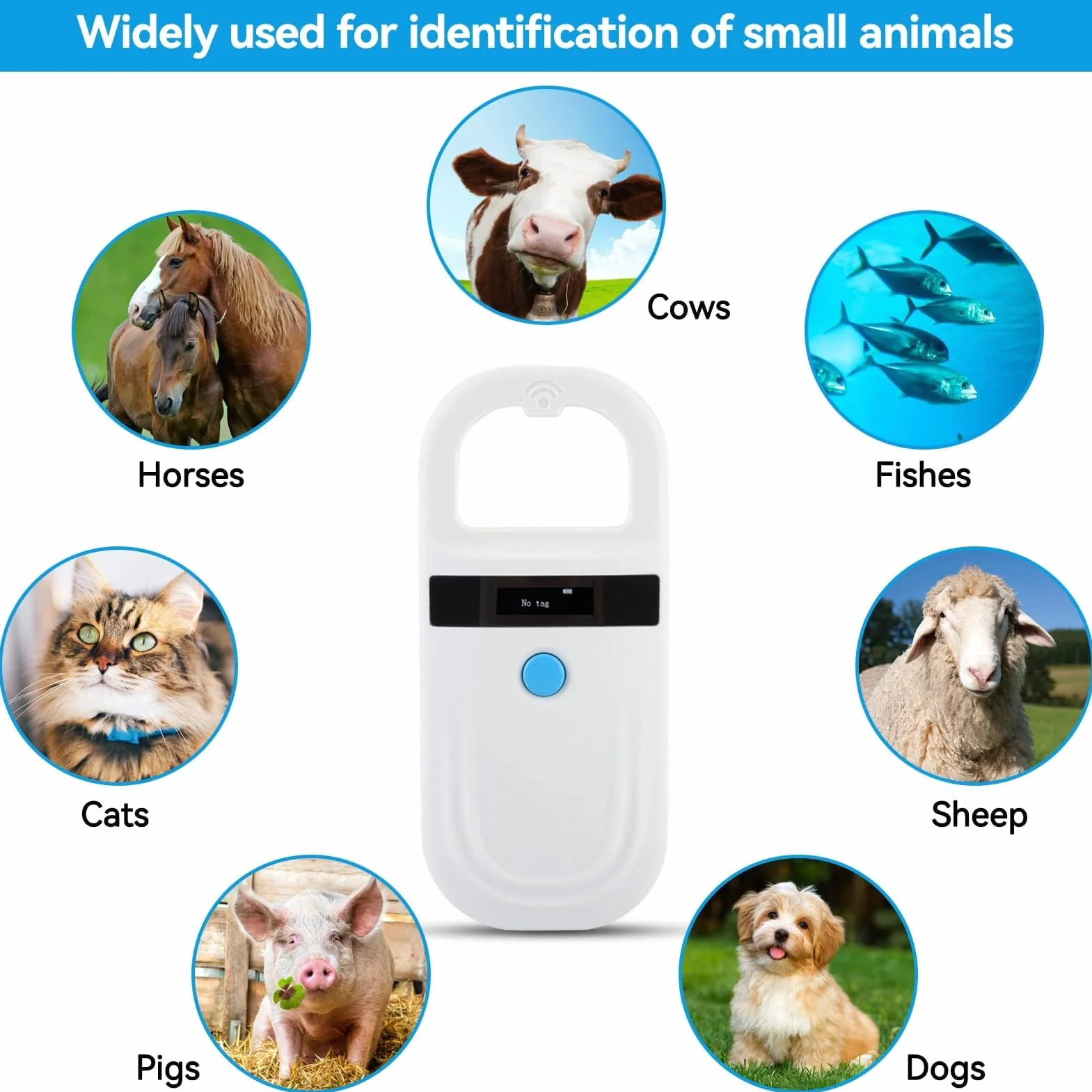 Agatige Lecteur RFID EMID Rechargeable Portable pour Animaux