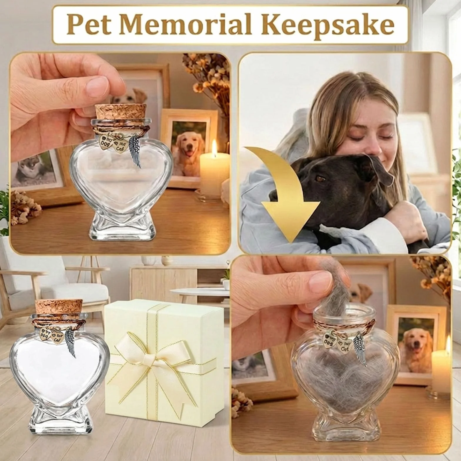 Mini urne funéraire en verre pour poils d'animaux, boîte cadeau chien chat