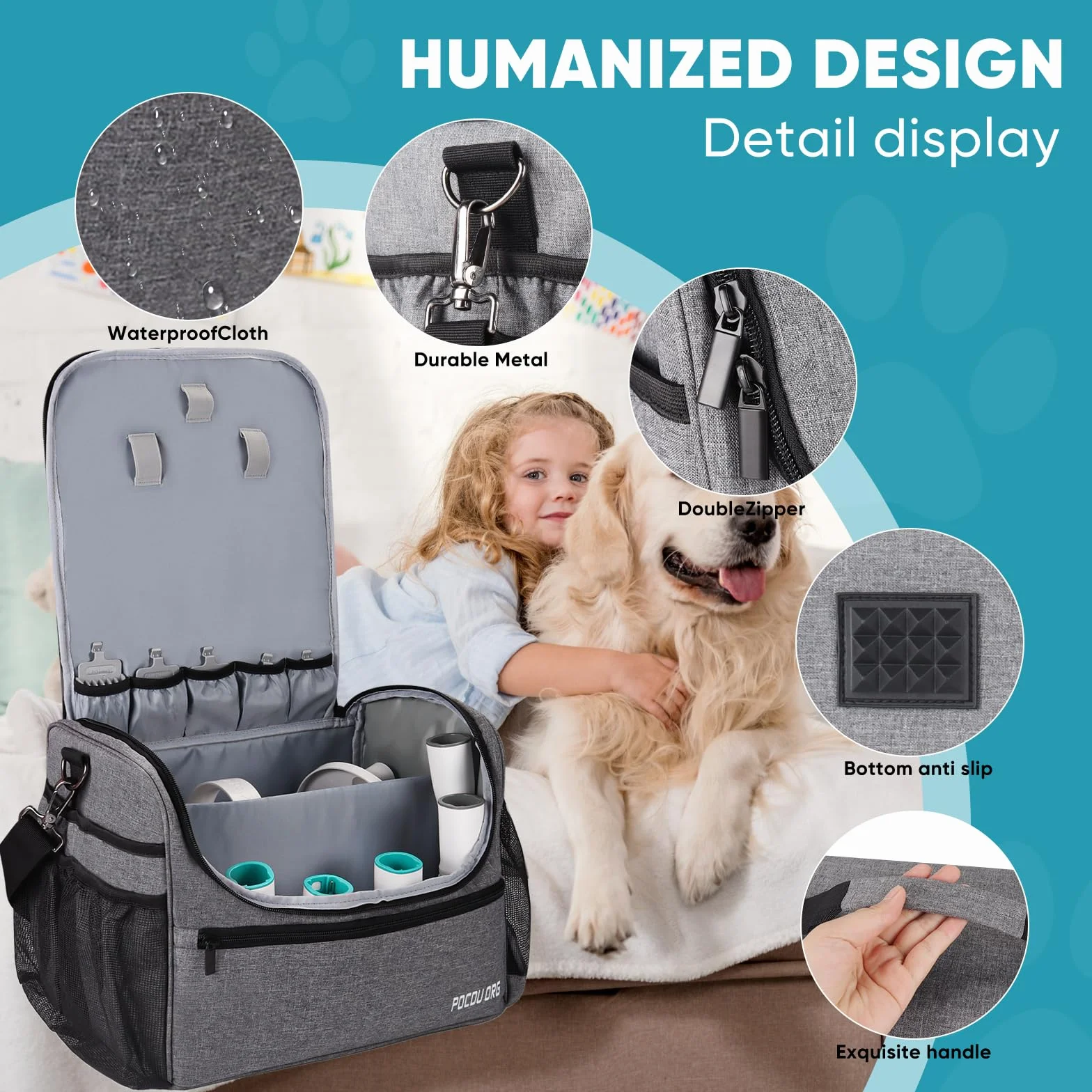 Sac de Transport pour Fournitures de toilettage pour Animaux de Compagnie – Compatible avec l'aspirateur de toilettage Oneisall/Neabot, Grande capacité – Sac Uniquement (Gris)
