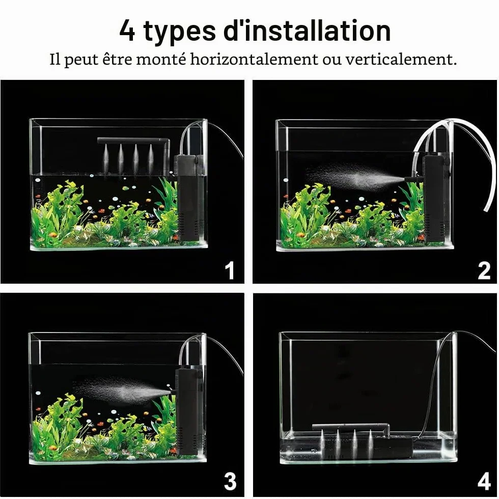 Flintronic Filtre Intérieur Aquarium 4W 300L/H Pompe pour Aquarium 60L