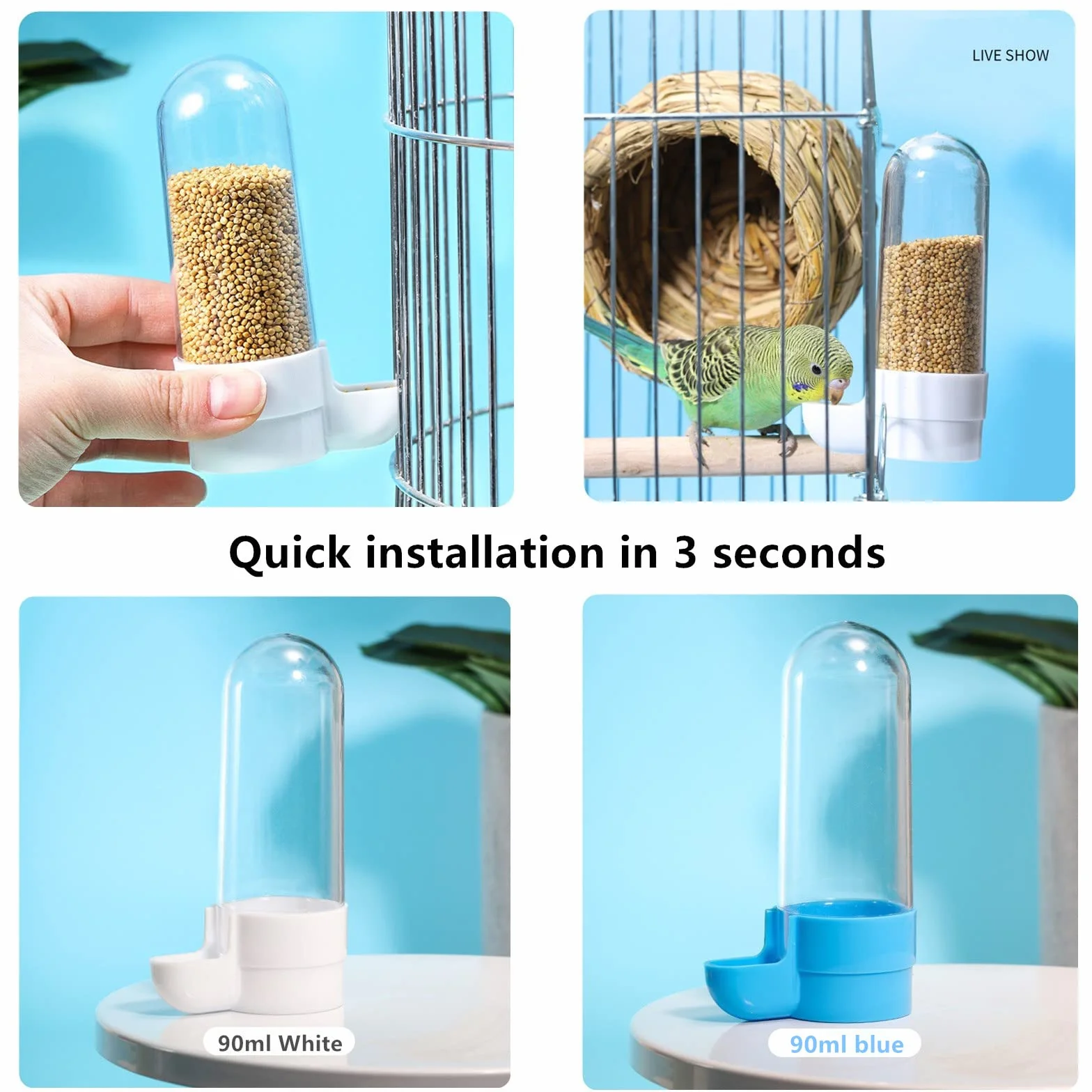 Abreuvoir Automatique pour Oiseaux 2 Pièces 90 ML Blanc