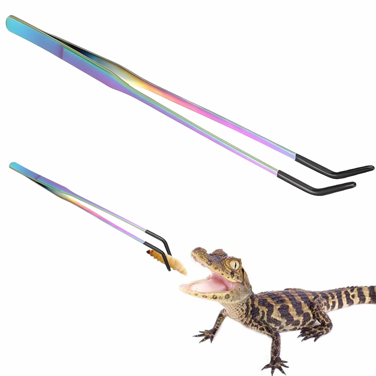 Pince à épiler longue droite incurvée antidérapante silicone pour serpent lézard reptile tarentule grenouille insecte