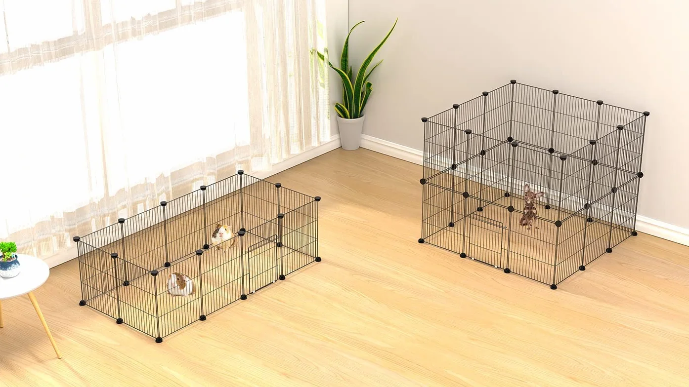 Langxun Cage de Lapin avec Porte, Enclos pour Petit Animal, Treillis Métallique Portable Intérieur Extérieur 30x38cm 12 Pièces