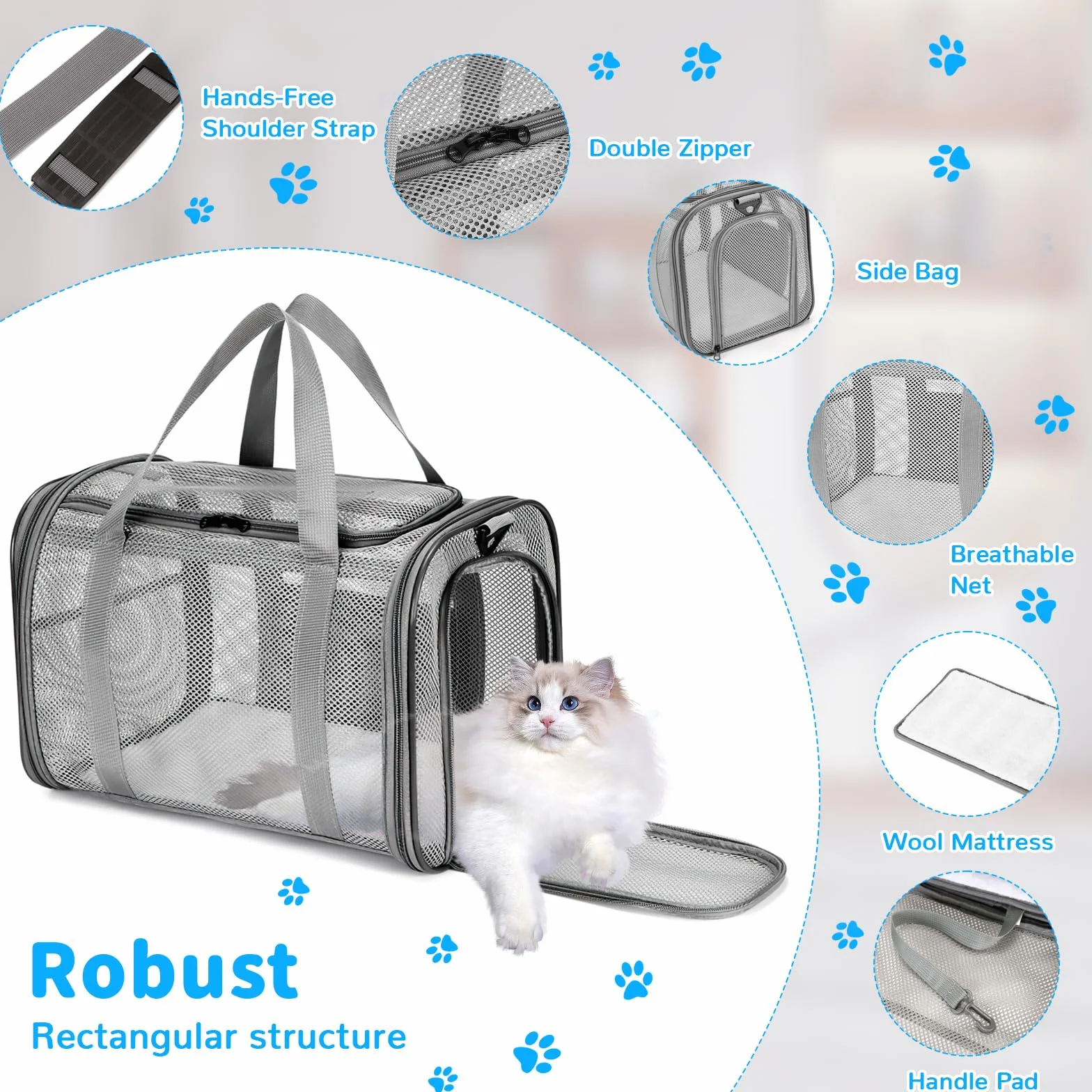 Sac de Transport Chat Chien Respirant Pliable avec Bandoulière Réglable pour Voyage Train Voiture