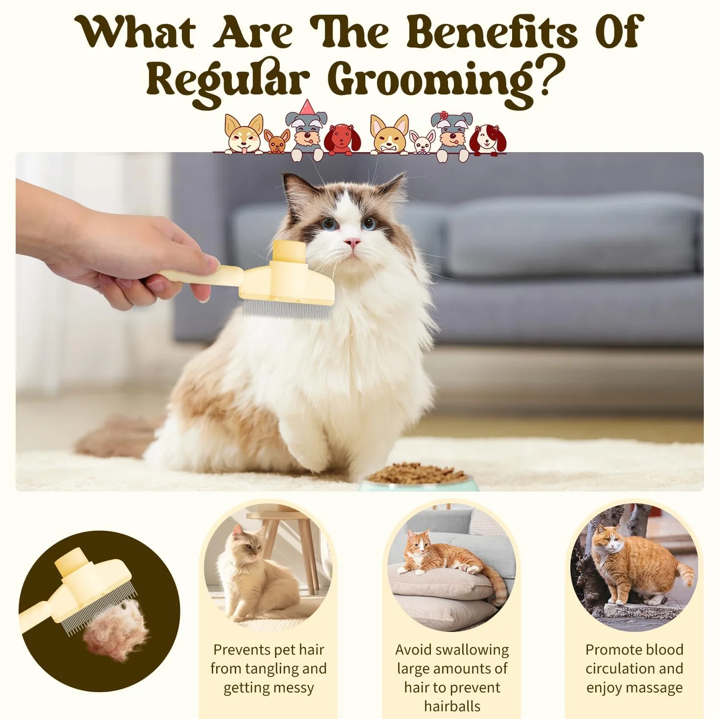 Brosse Chat Poil Long Peigne Toilettage Autonettoyant avec Bouton D'Épilation pour Chat et Chien 2 Pièces