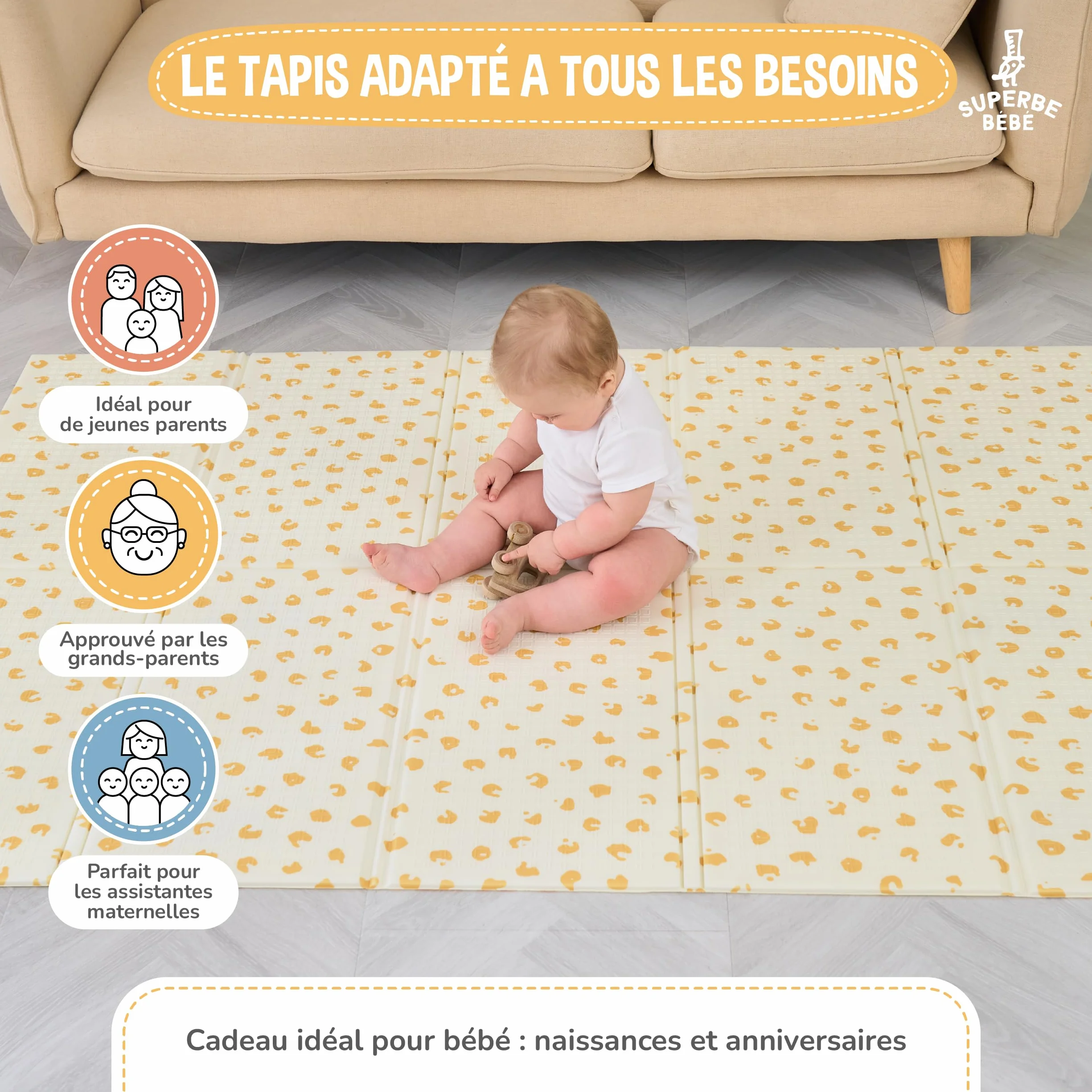 Tapis D'éveil Bébé Pliable Epais Réversible 120x180x1cm - Tapis De Jeu Enfant - Tapis De Sol XXL En Mousse