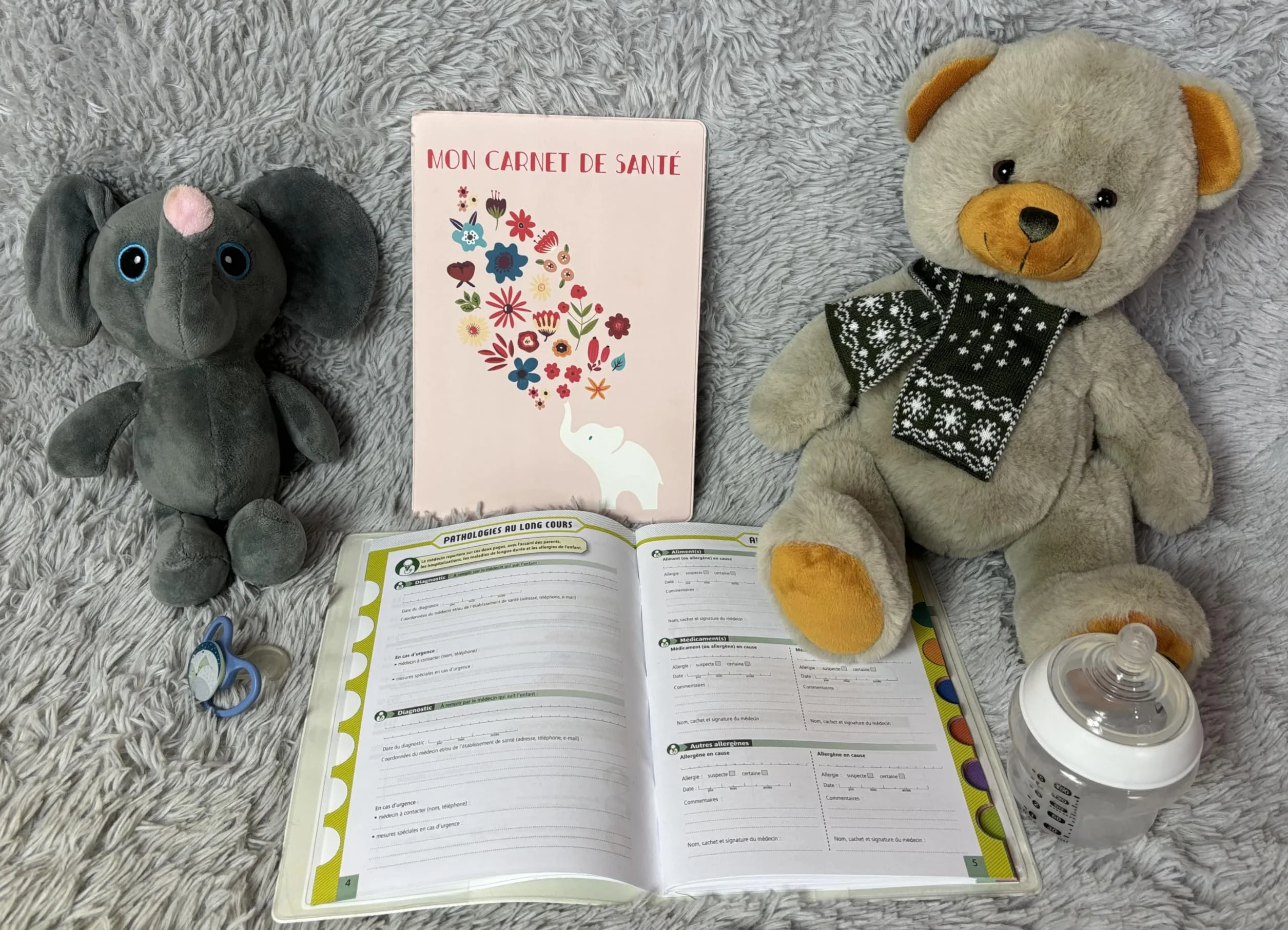 Nemau Protège Carnet de Santé Enfant Gomme Expansée Fabriqué France Étui Bébé Fille Garçon Format Maternité Standard Modèle Eléphant Rose