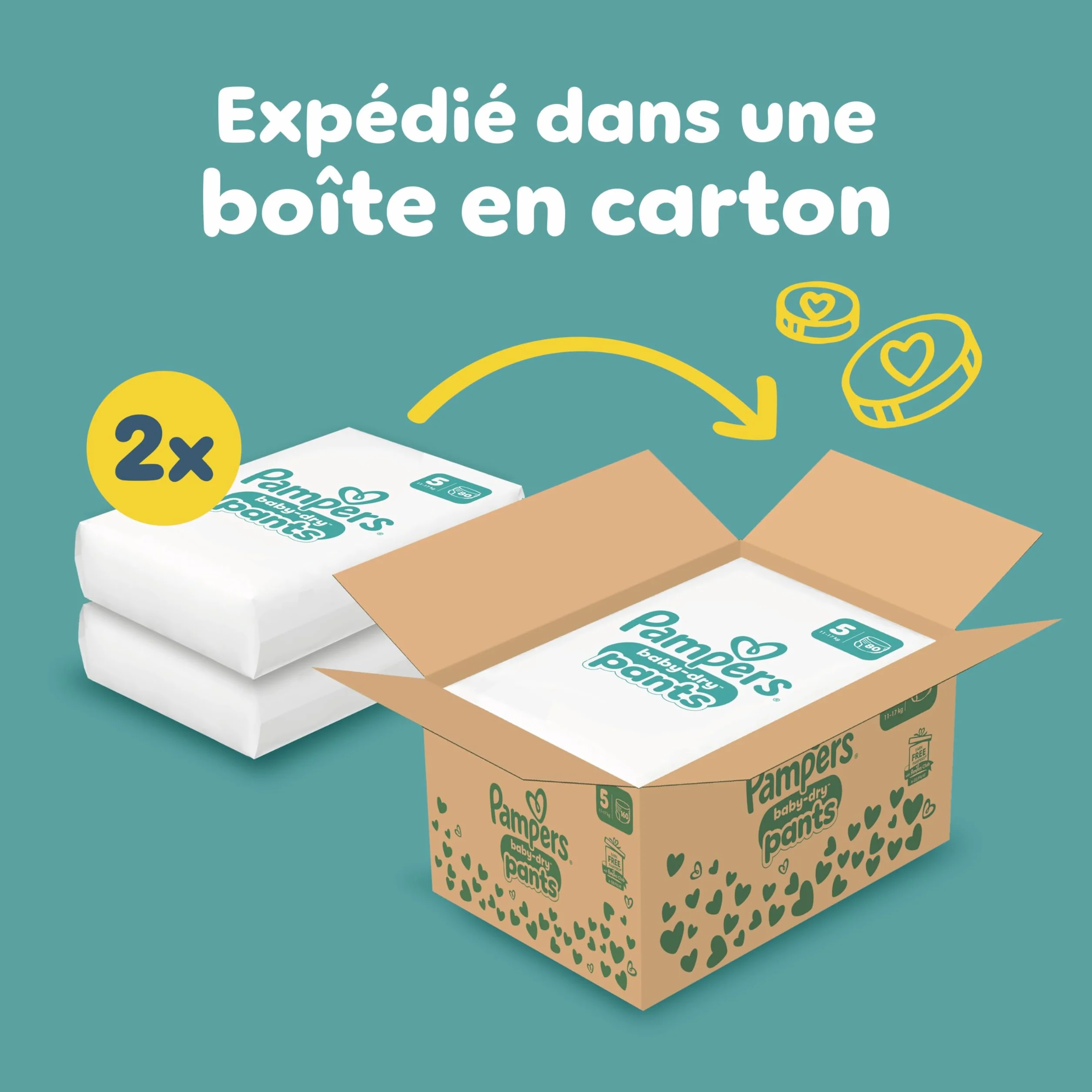 Pampers Baby-Dry Pants Taille 5 160 Couches-Culottes 12-17kg Maintien 360° Stop & Protect Nuit Sans Fuites Pack 1 Mois