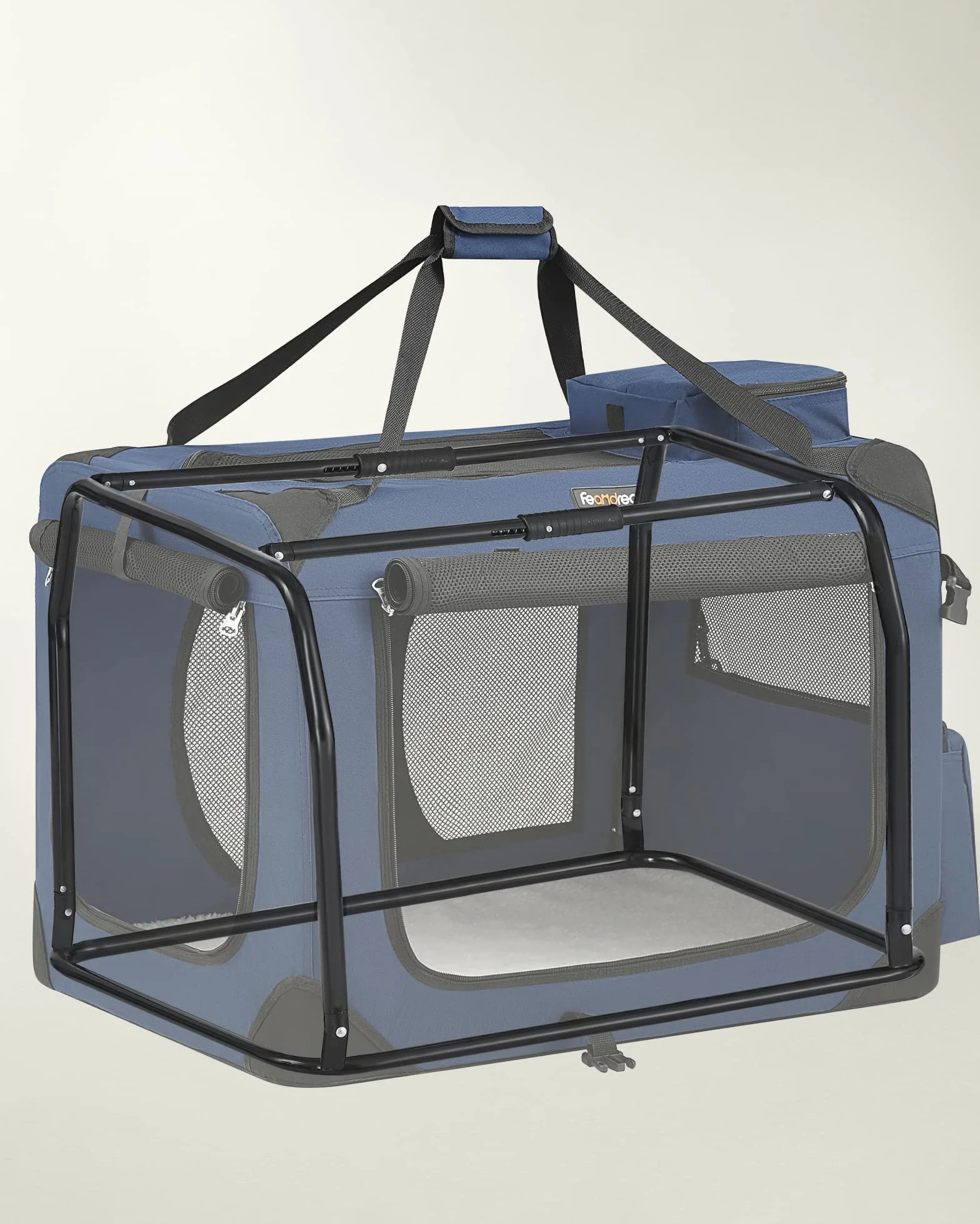 Feandrea Sac Transport Chat Chien Caisse Pliable Animaux de Companie Taille L Tissu Oxford Filet Respirant Portable Cadre Métal Poignées Pochettes 70 x 52 x 52 cm Bleu Foncé