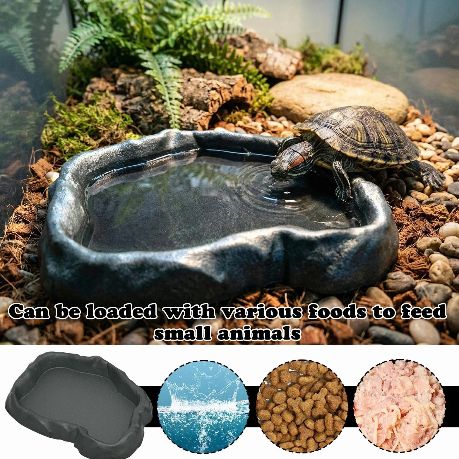 Abreuvoir Tortue Terrestre, Gamelle Eau/Nourriture Plastique 2 Pièces pour Terrarium Reptile