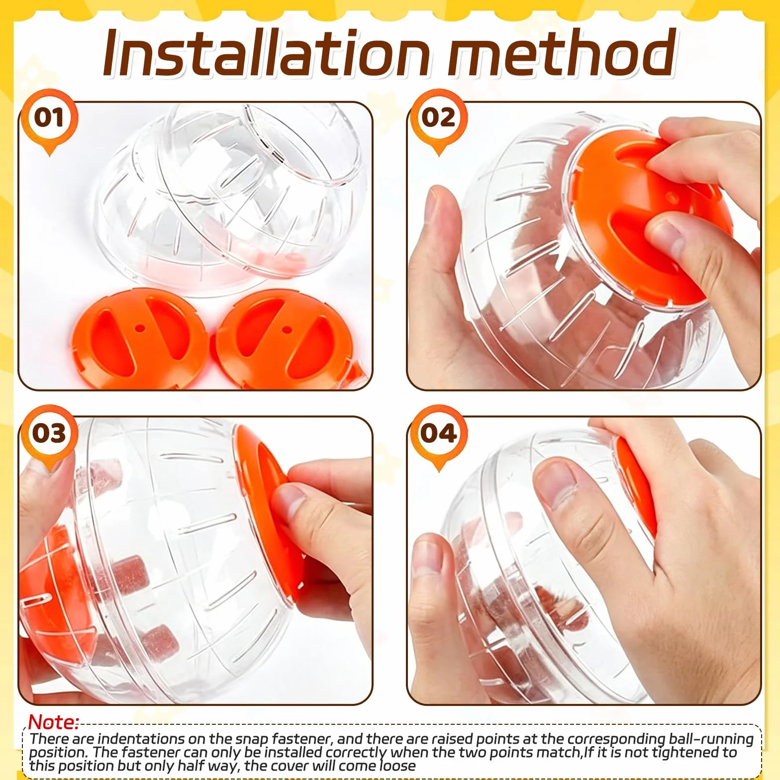 Balle d'exercice Hamster 12 cm Transparent Jouet Interactif Orange